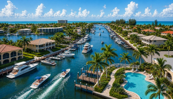 Aerial View of a Waterfront House with a Swimming Pool in Cape Coral, Florida Aerial View of a Waterfront House with a Swimming Pool in Cape Coral, Florida
