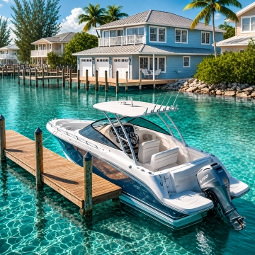Boat Anchored at Boat Dock in Cape Coral, Florida Boat Anchored at Boat Dock in Cape Coral, Florida