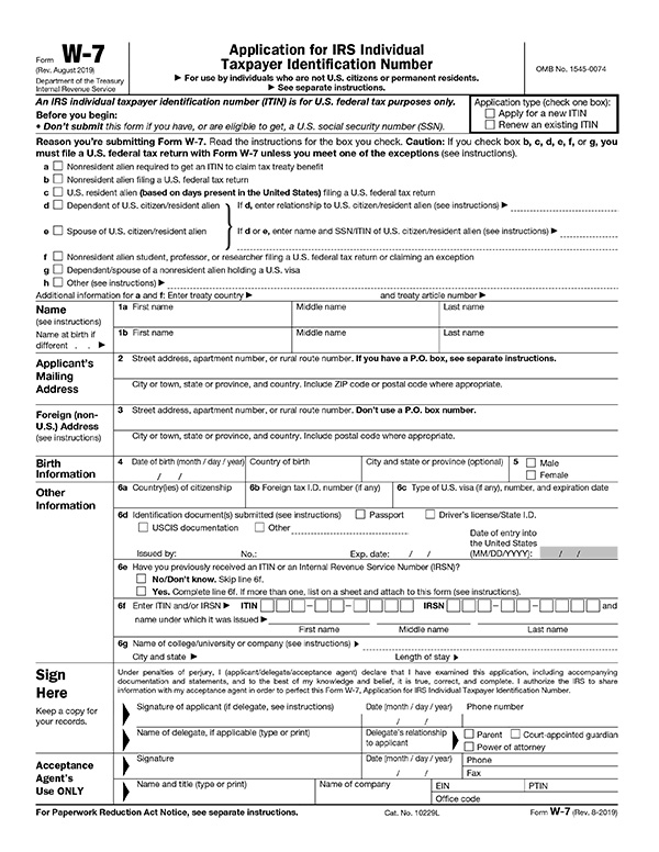 IRS Form W 7 Application for IRS Individual Taxpayer Identification Number IRS Form W 7 Application for IRS Individual Taxpayer Identification Number